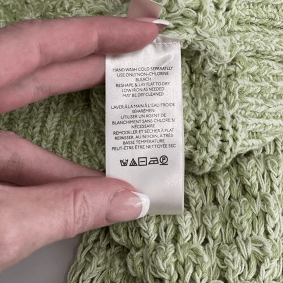 Free People Coconut Open Knit V-Neck Chunky Crochet Sweater Kiwi Cream Size L - Picture 9 of 10